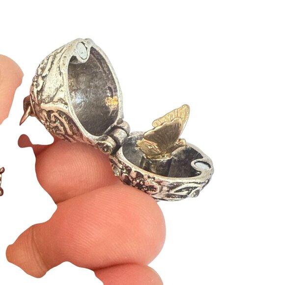 Vintage Silver Amethyst Locket Necklace with Hidden Butterfly Surprise Pendant - Picture 3 of 13